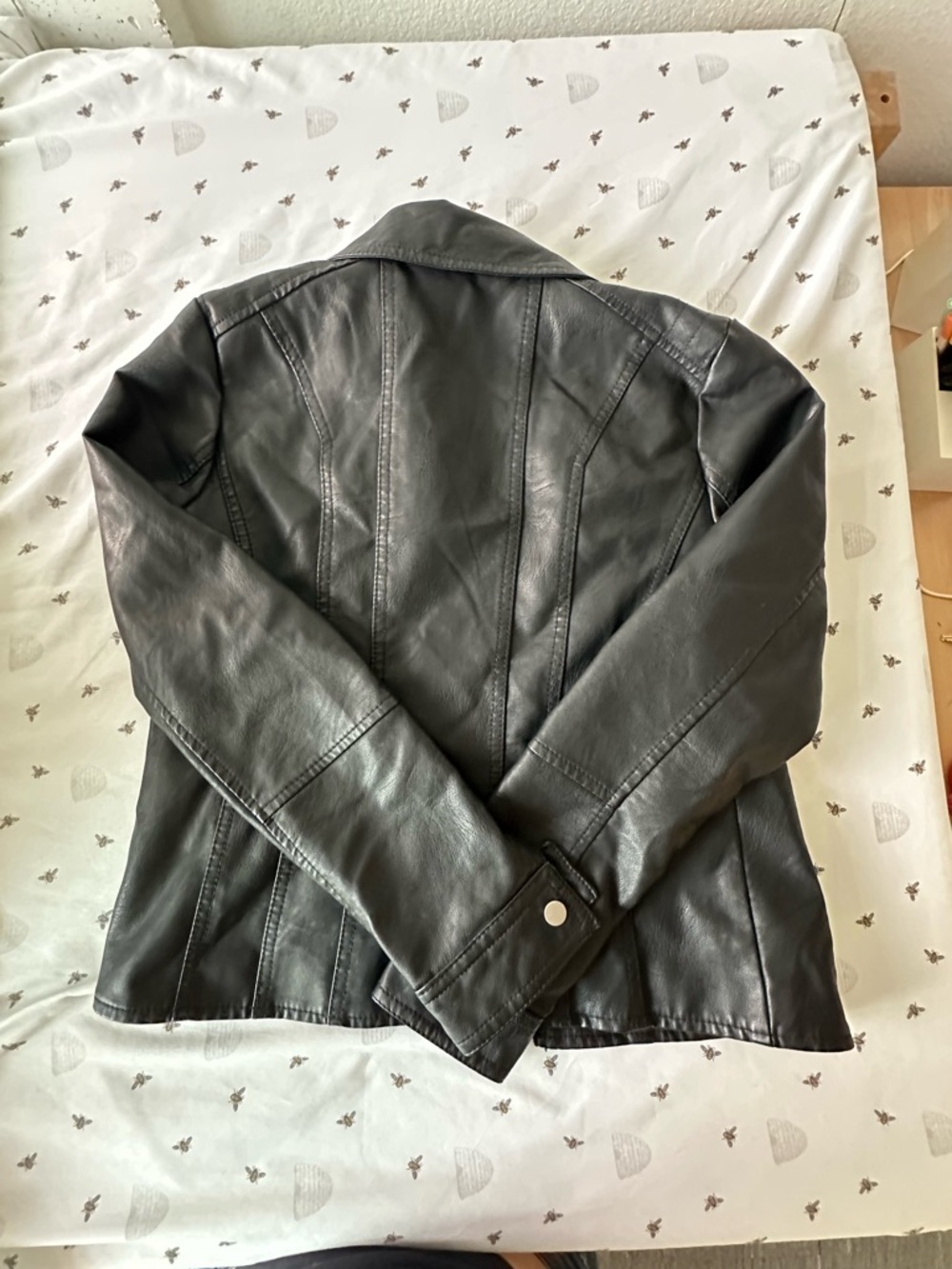 Baccini Black Faux Leather Asymmetrical Moto Jacket with Silver Hardware - Picture 3 of 3